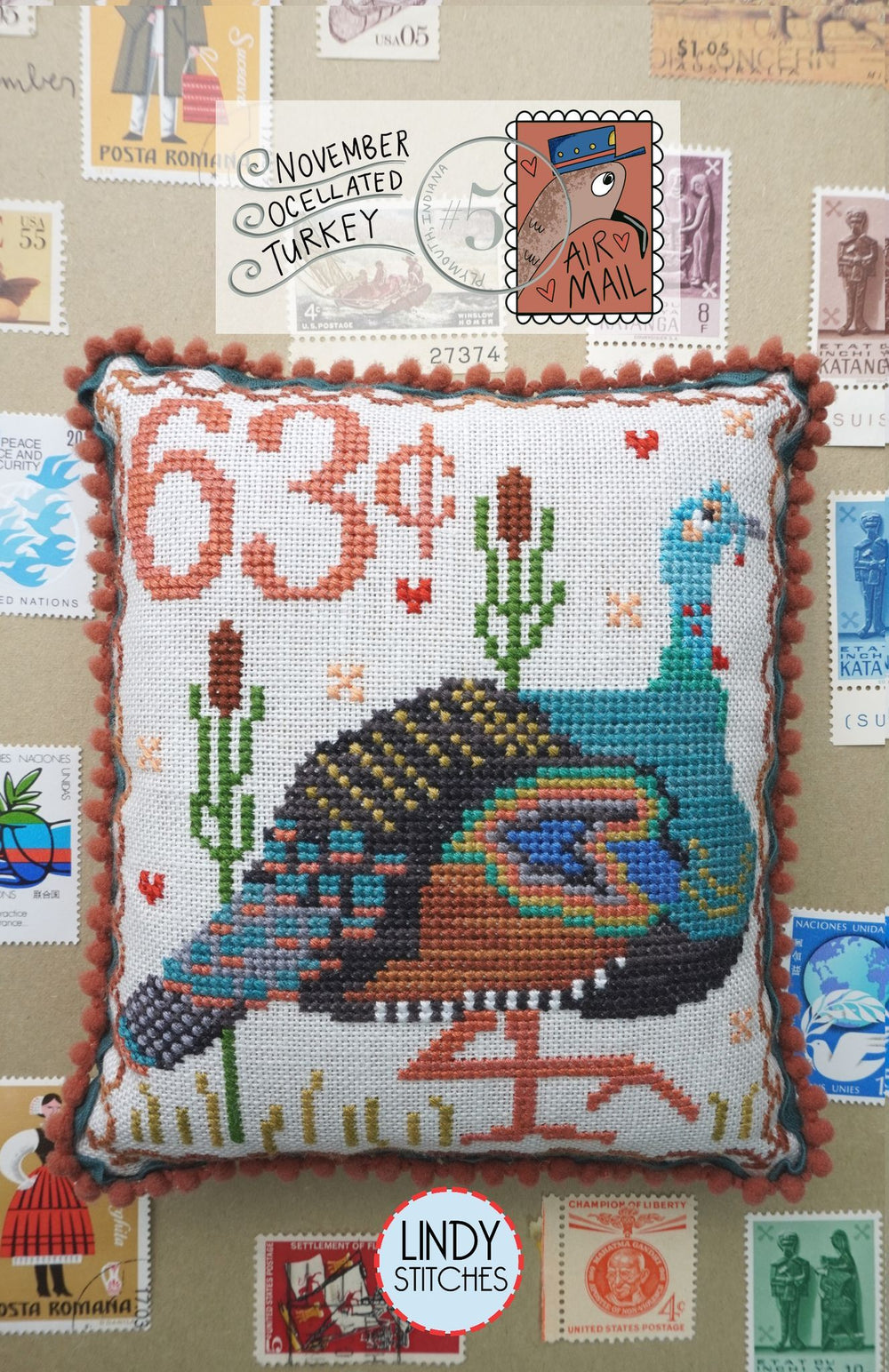 Air Mail November Ocellated Turkey by Lindy Stitches