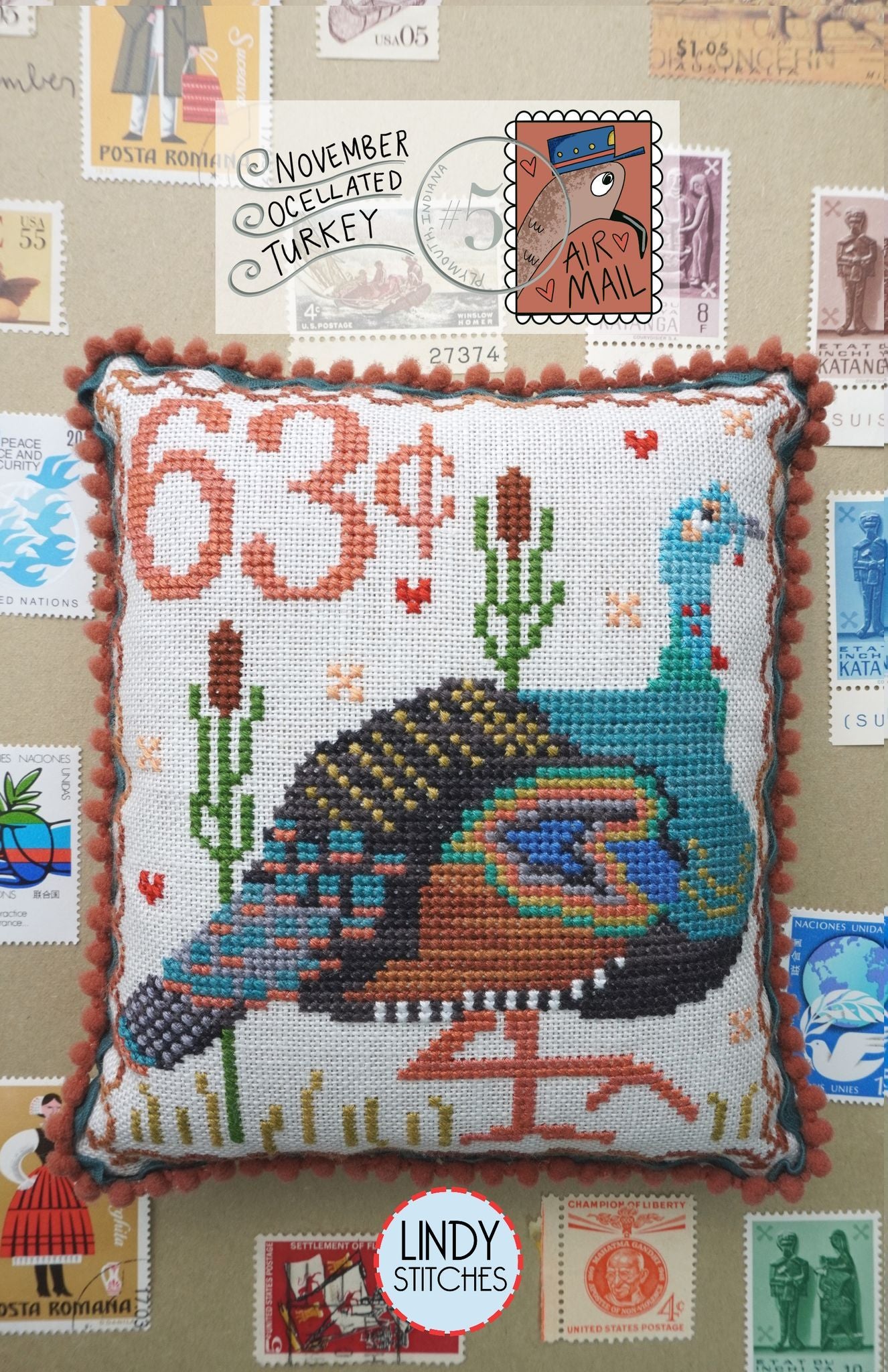 Air Mail November Ocellated Turkey by Lindy Stitches