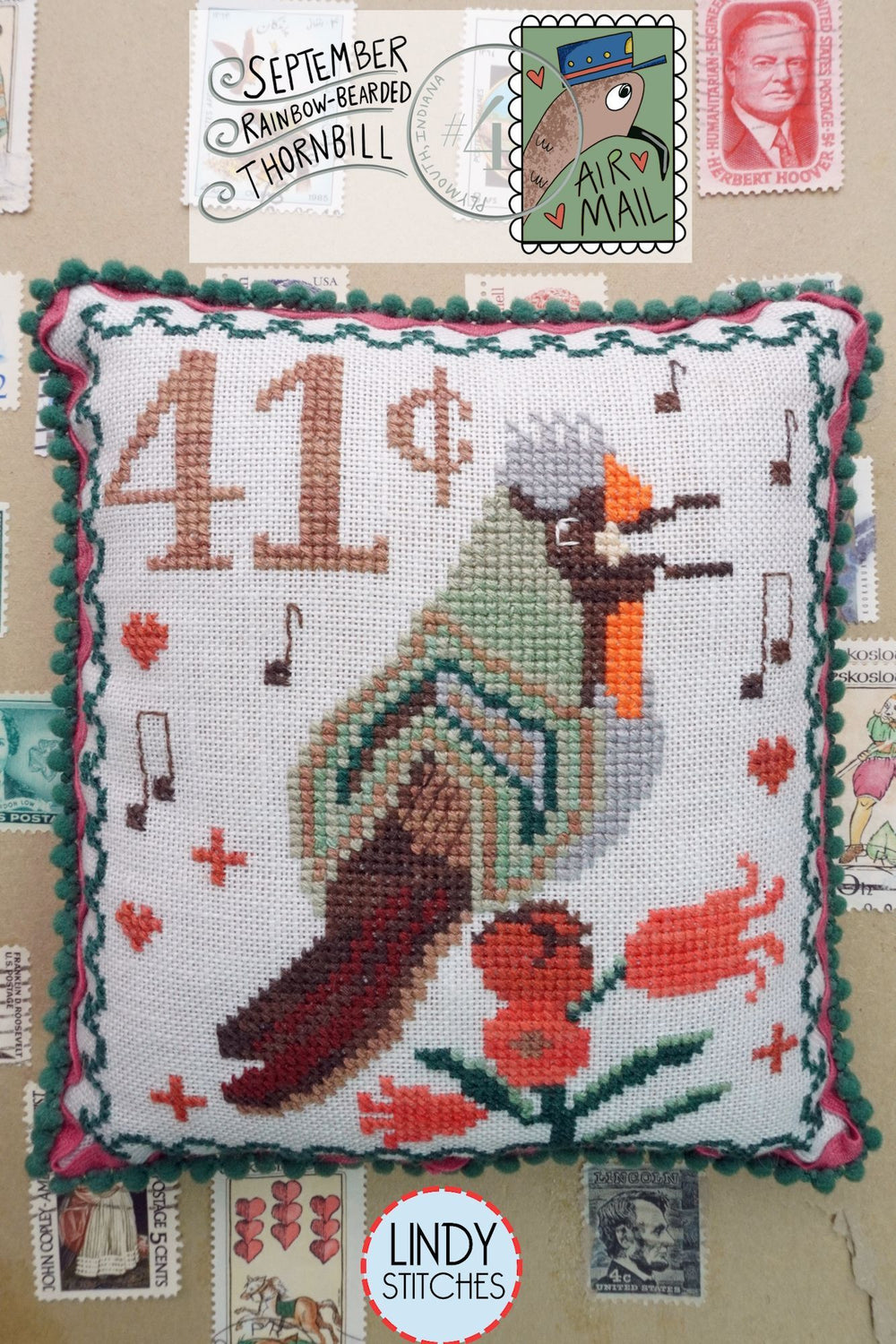 Air Mail September Rainbow-Bearded Thornbill by Lindy Stitches