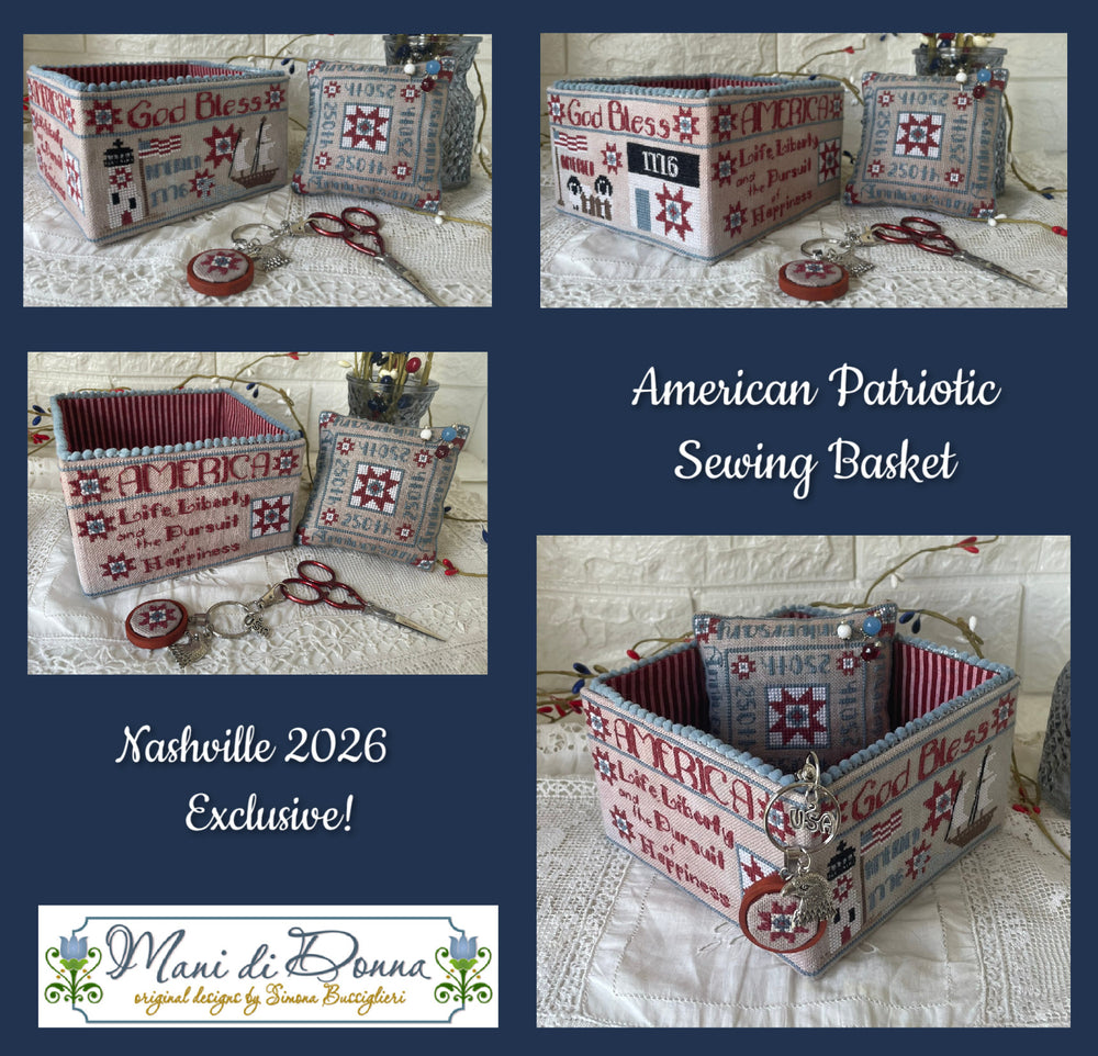 American Patriotic Sewing Basket - Mani di Donna - Preorder - BeStitchMe