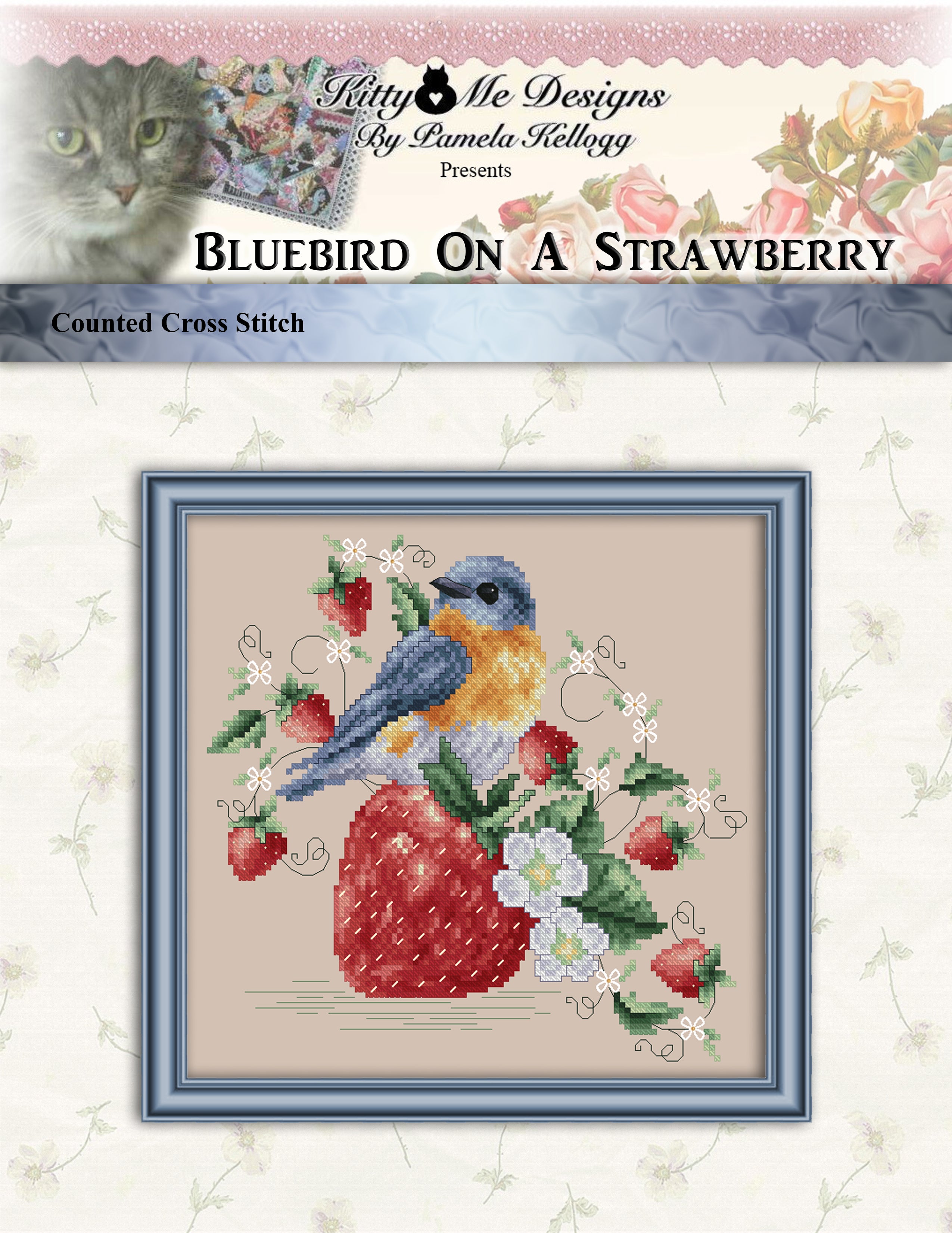 Bluebird on a Strawberry by Kitty and Me Designs