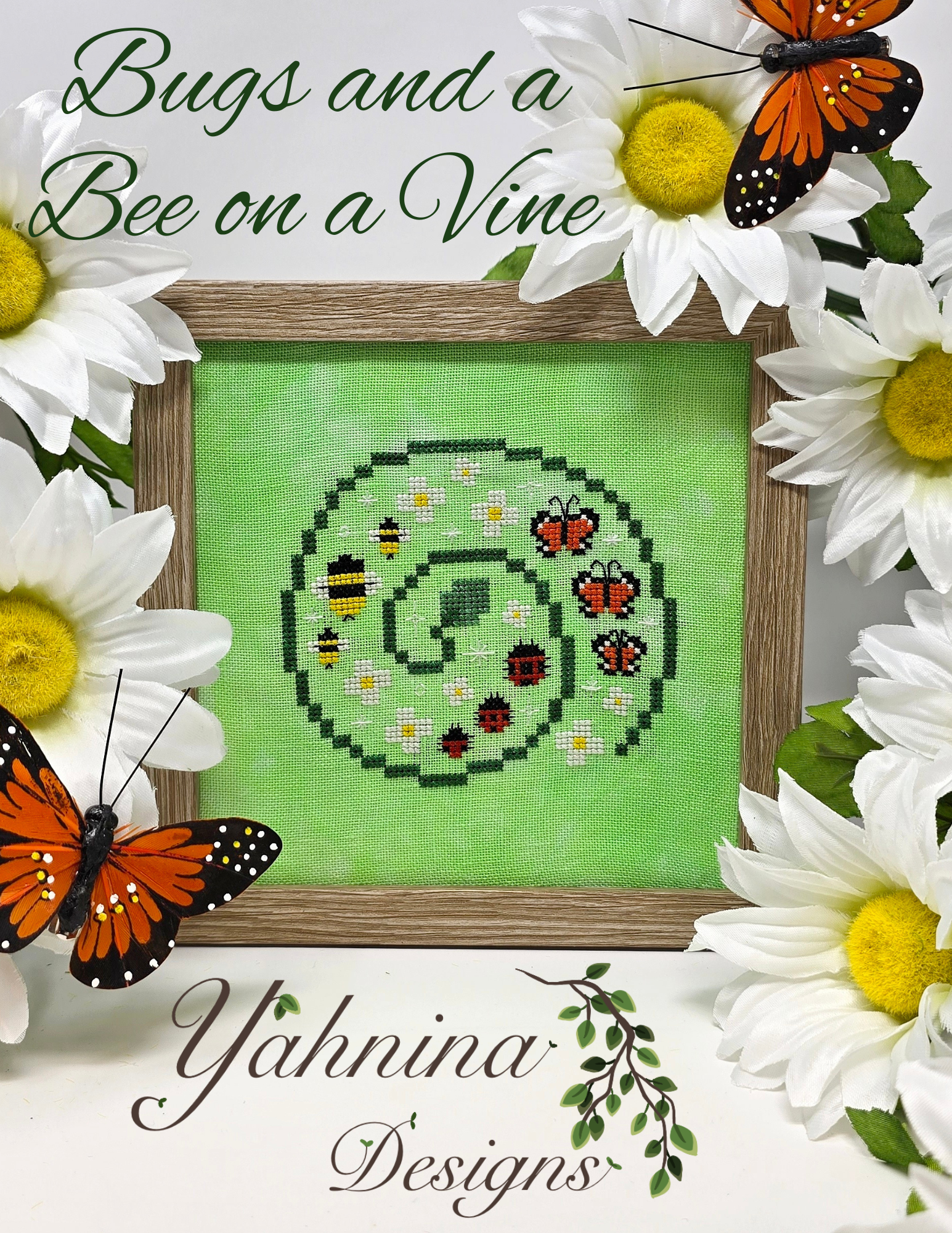Bugs and a Bee on a Vine by Yahnina Designs