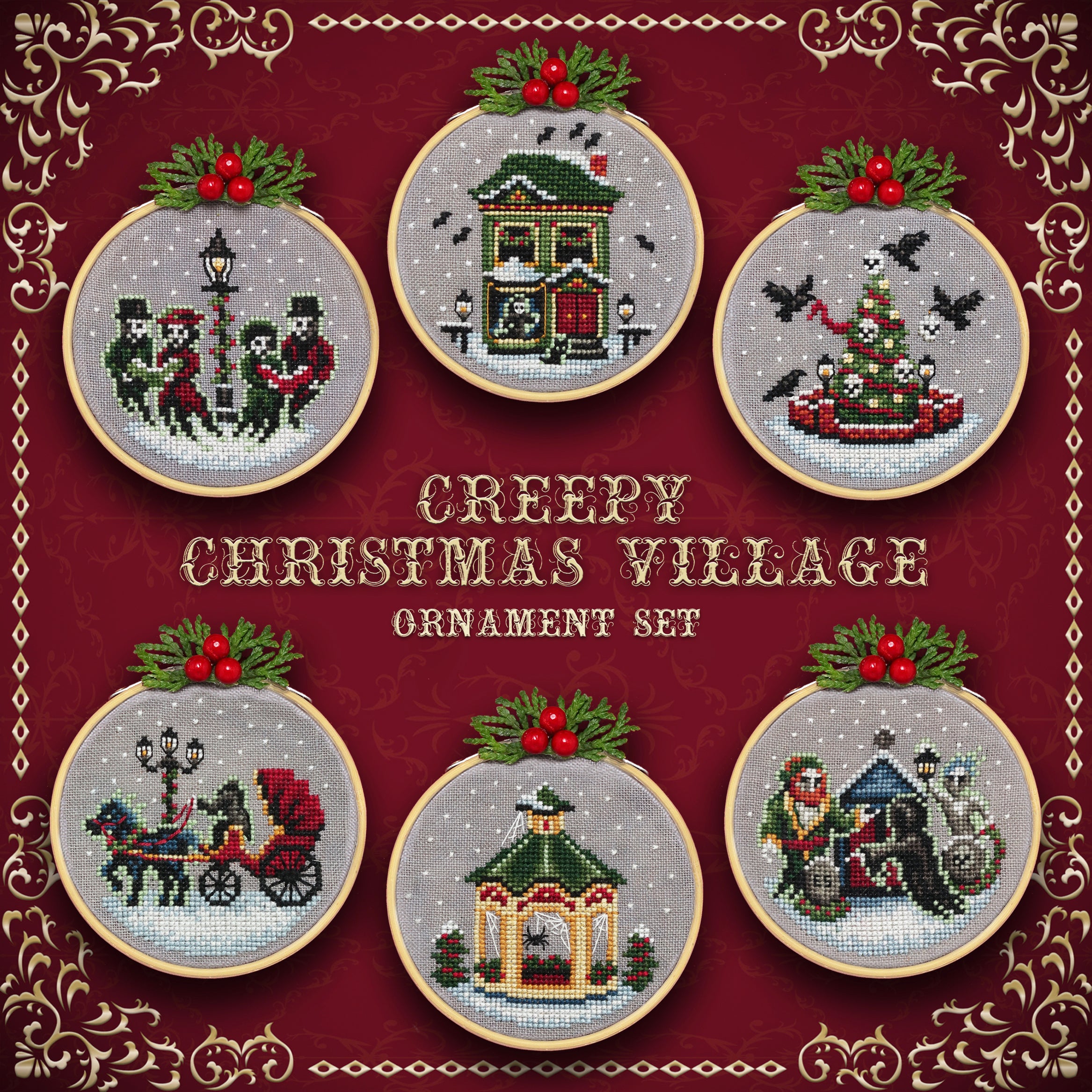 Creepy Christmas Village Ornament Set by Lola Crow