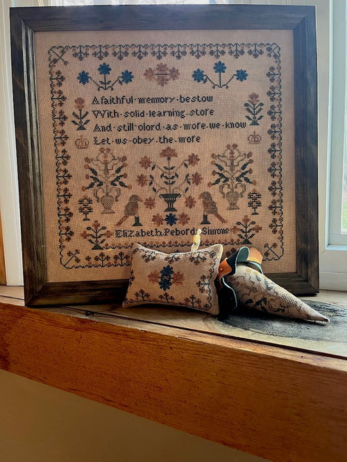Elizabeth Pebordy Simons Sampler, Pin Cushion and Strawberry by Olde Willlow Stitchery