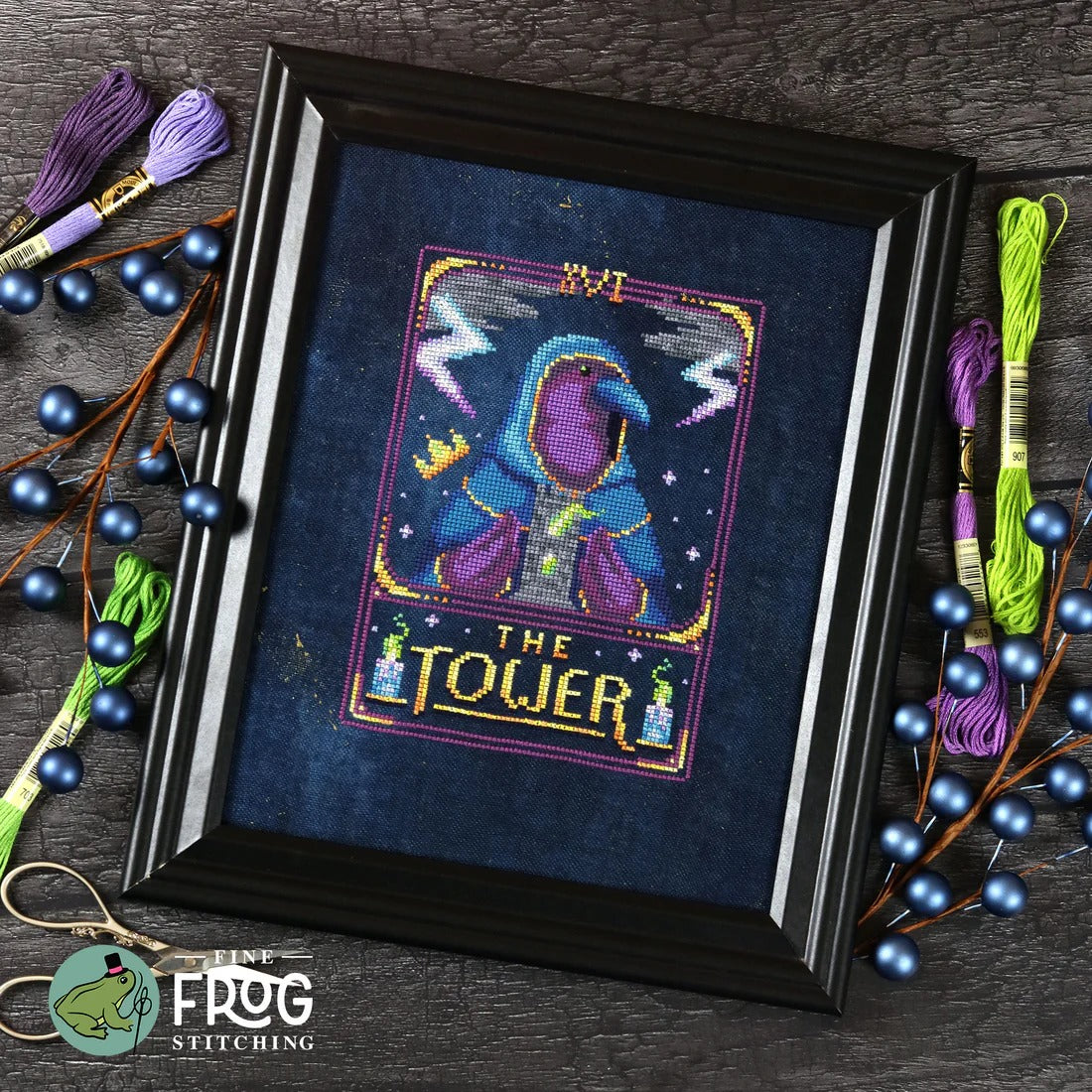 Feather Tarot: The Tower by Fine Frog Stitching