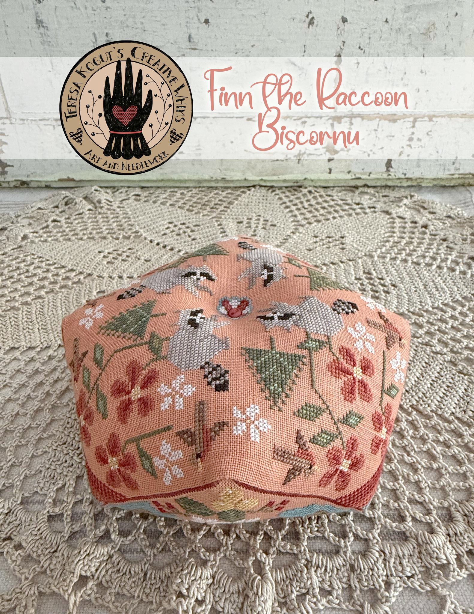 Finn the Raccoon Biscornu - Teresa Kogut - Preorder - BeStitchMe