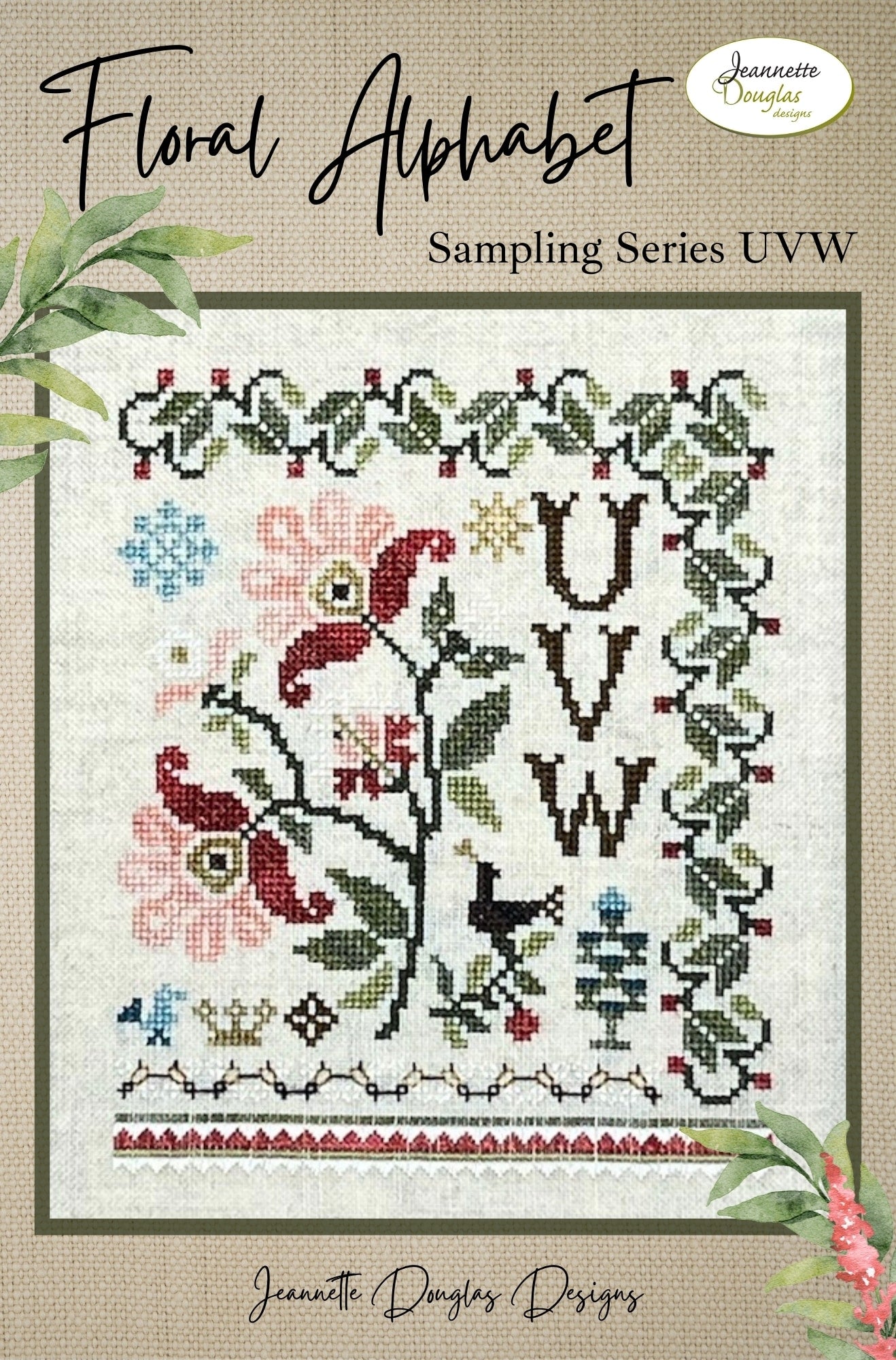 Floral Alphabet Sampling Series: UVW - Jeannette Douglas Designs - Preorder - BeStitchMe