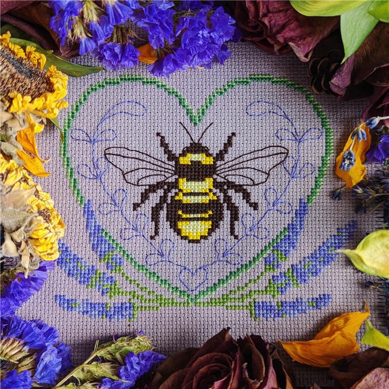 Lavender Bee Heart by StitchSprout Cross Stitch