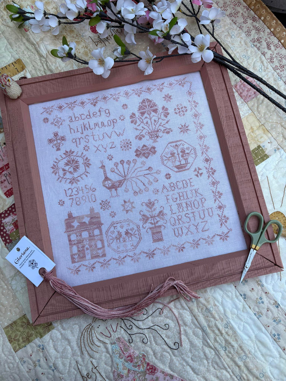 Pink Peacock Sampler by Pansy Patch Quilts and Stitchery