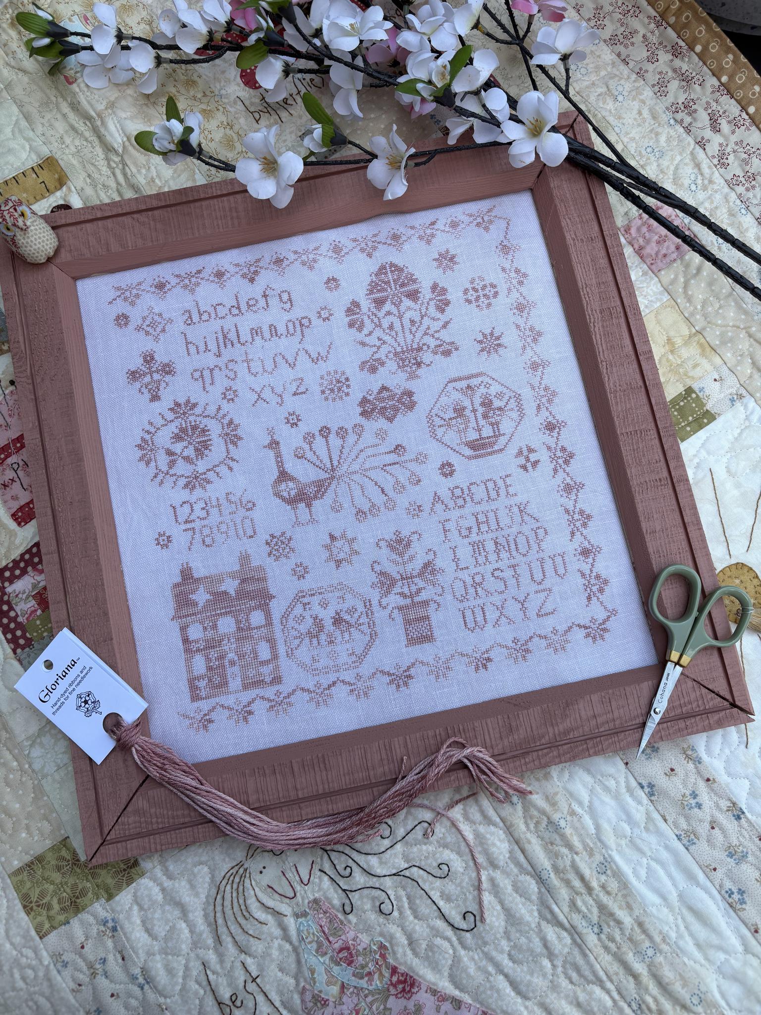 Pink Peacock Sampler by Pansy Patch Quilts and Stitchery