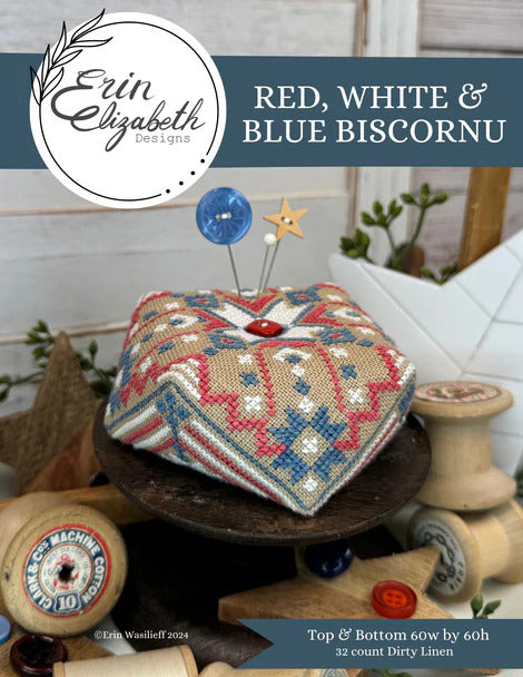 Red, White & Blue Biscornu by Erin Elizabeth Designs