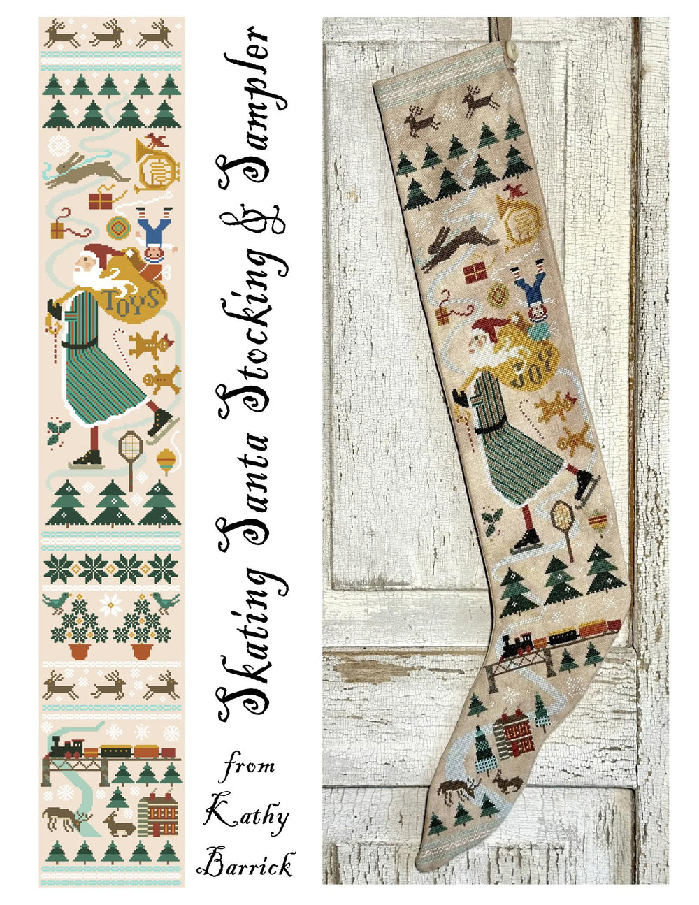 Skating Santa Stocking and Sampler - Kathy Barrick - Preorder - BeStitchMe