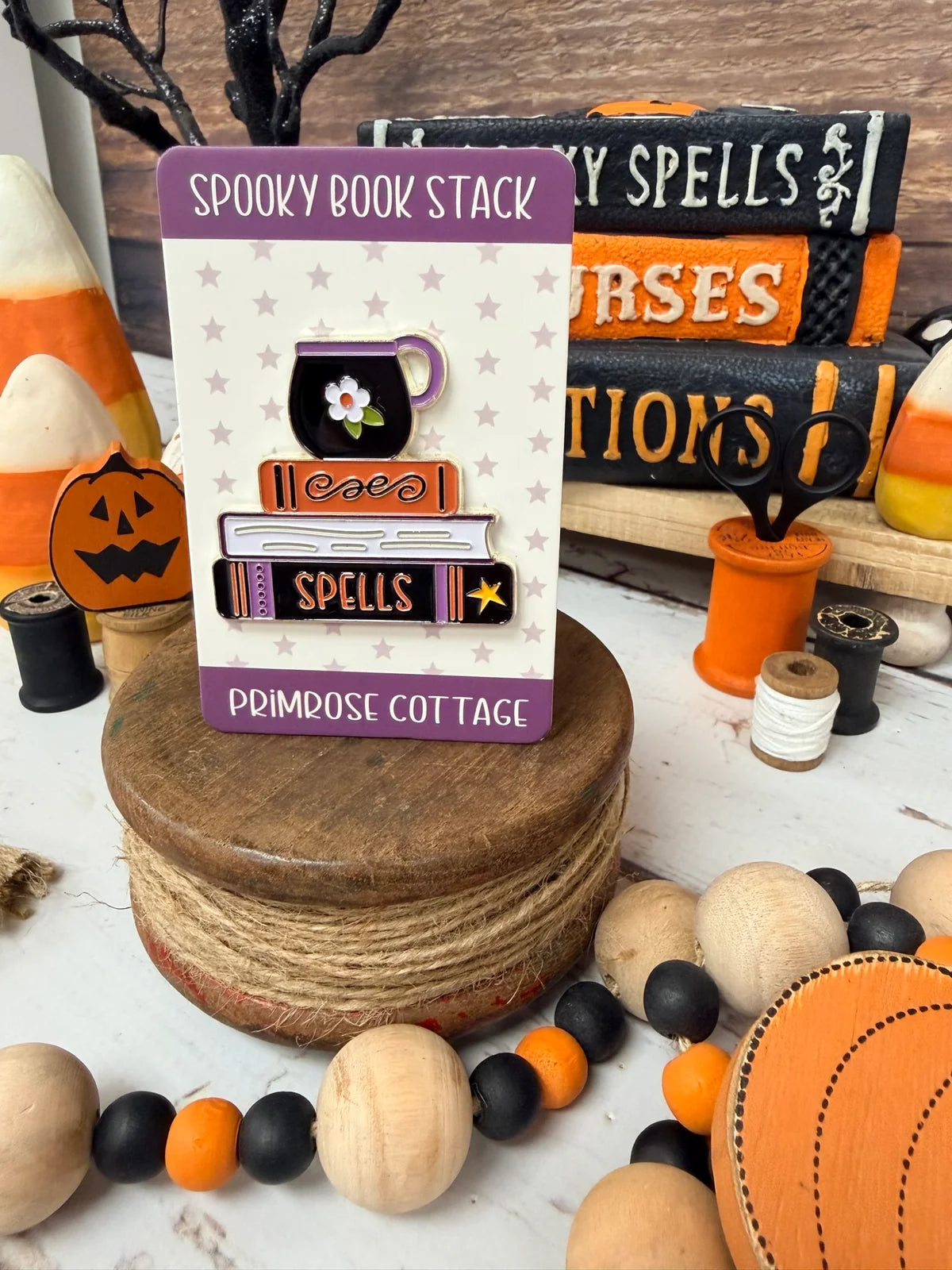 Spooky Book Stack Needle Minder by Primrose Cottage Stitches