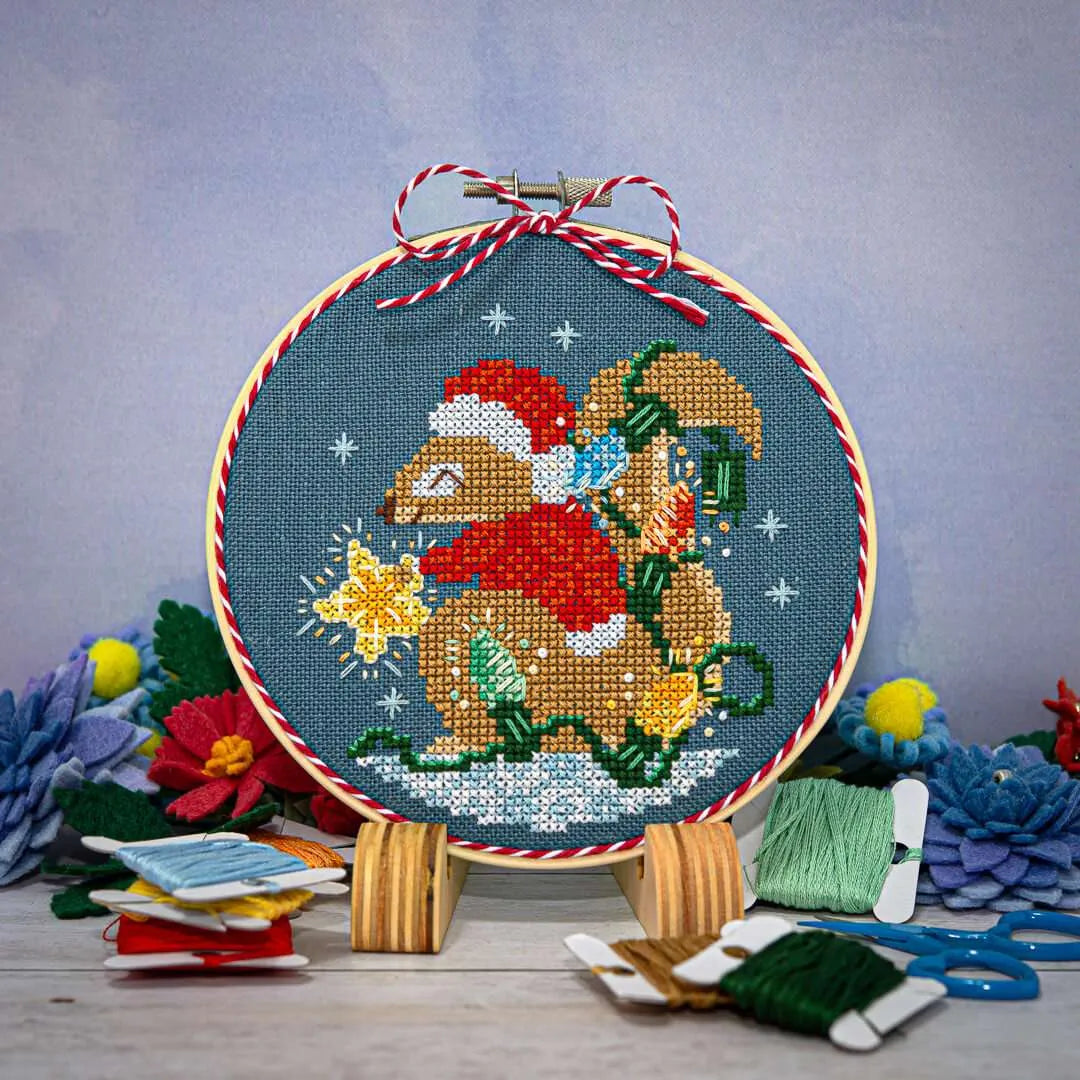 Squirrel's Bright Winter Night Ornament by Counting Puddles
