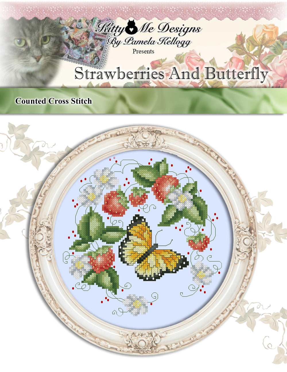 Strawberries and Butterfly by Kitty and Me Designs