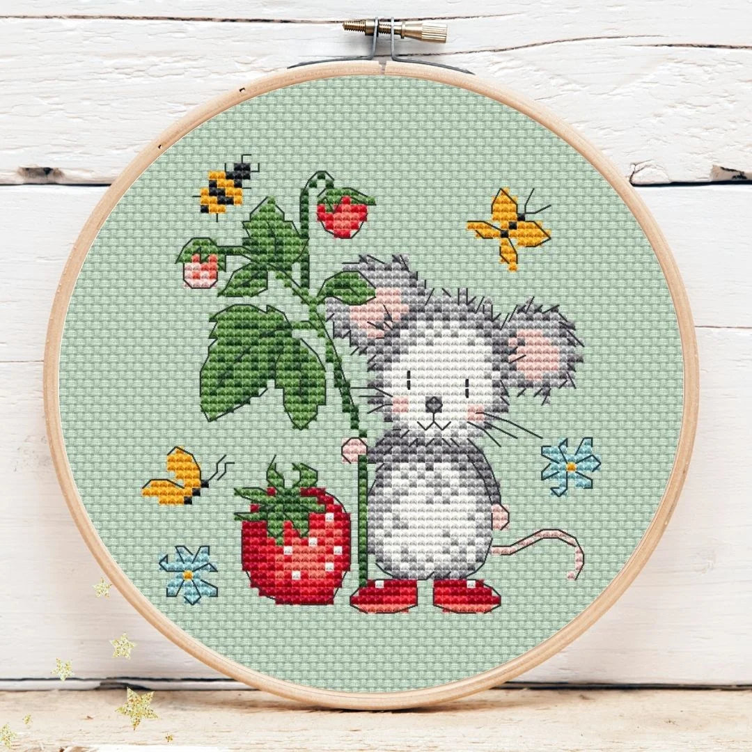 Strawberry Mouse Mini 1 by Artmishka Cross Stitch - Preorder