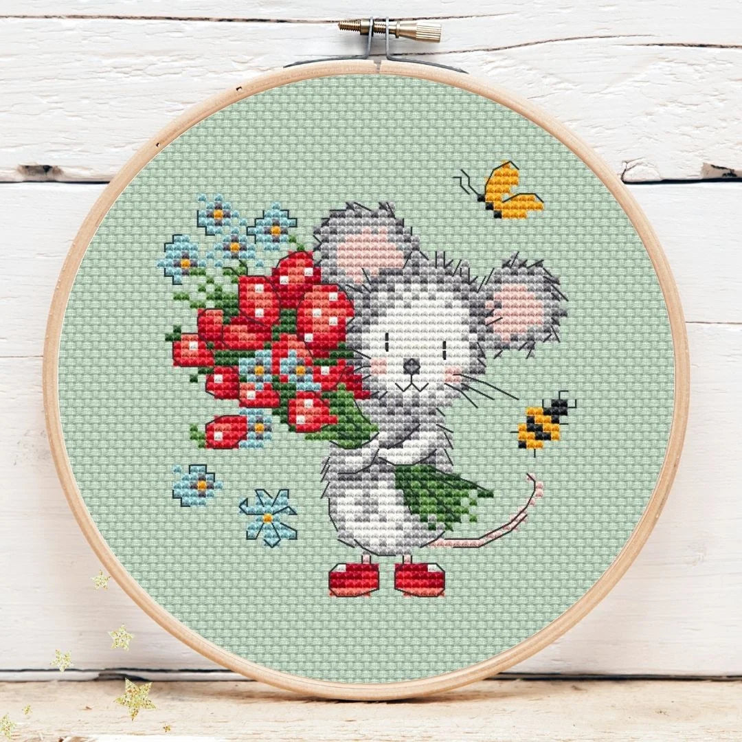 Strawberry Mouse Mini 2 by Artmishka Cross Stitch - Preorder