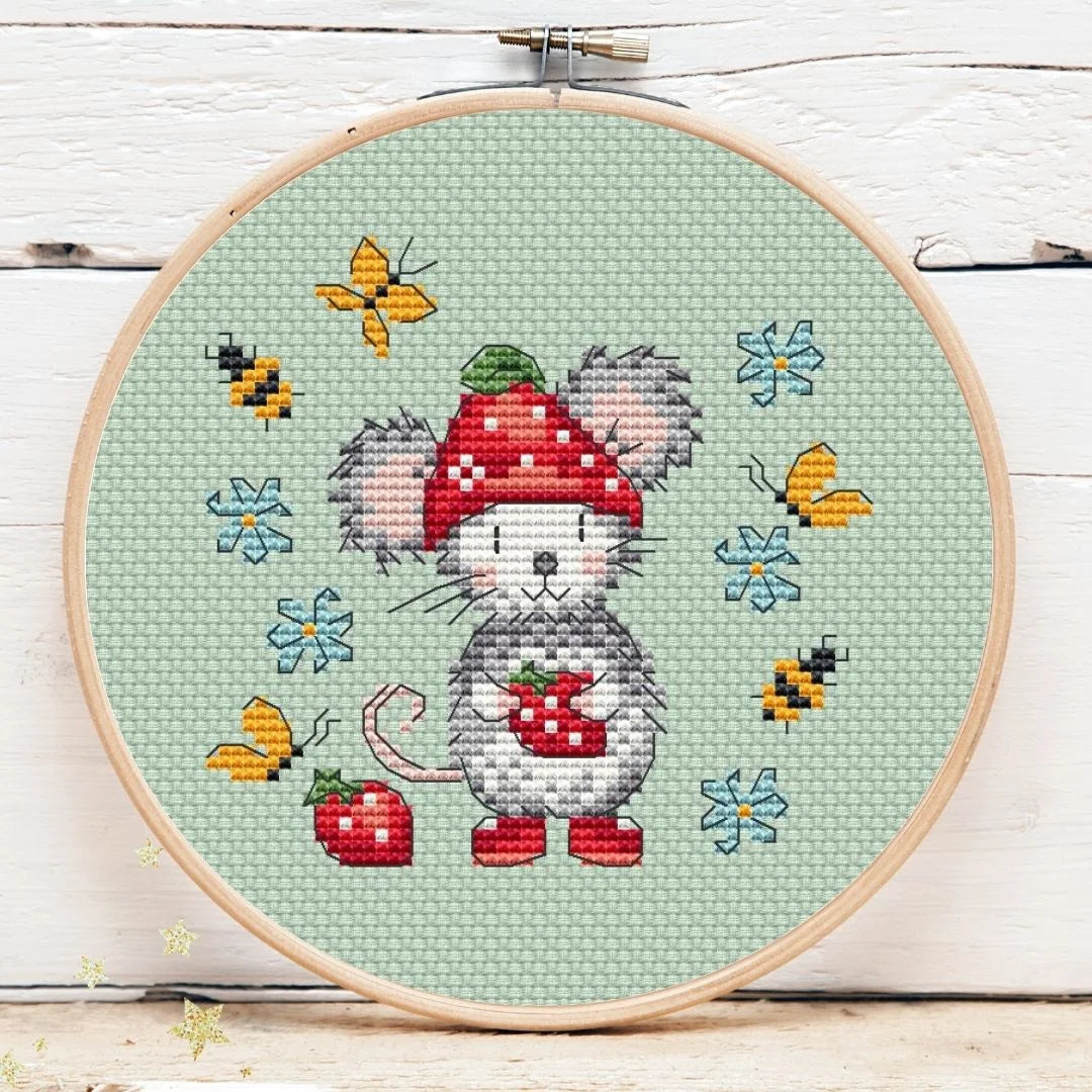 Strawberry Mouse Mini 3 by Artmishka Cross Stitch - Preorder