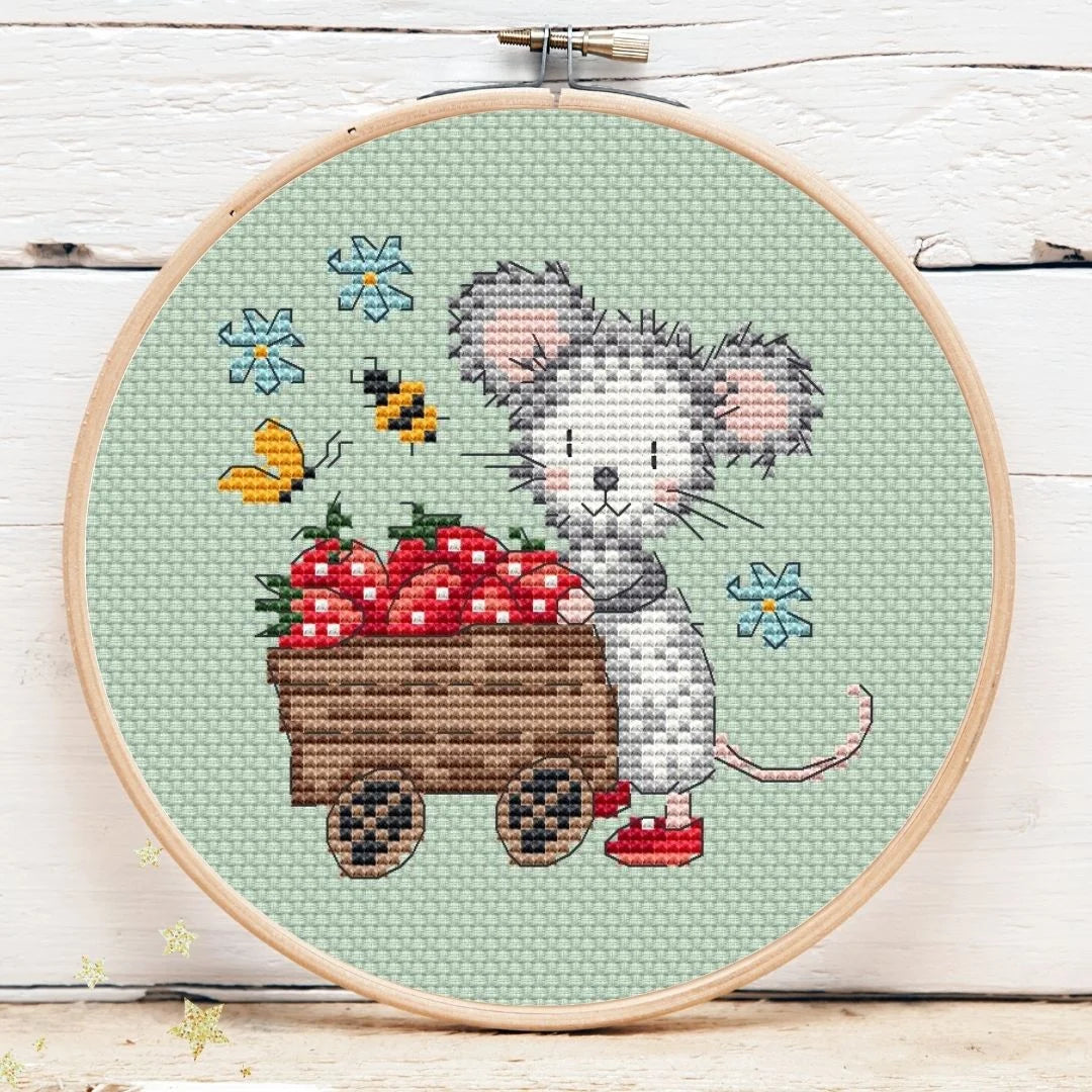 Strawberry Mouse Mini 4 by Artmishka Cross Stitch - Preorder
