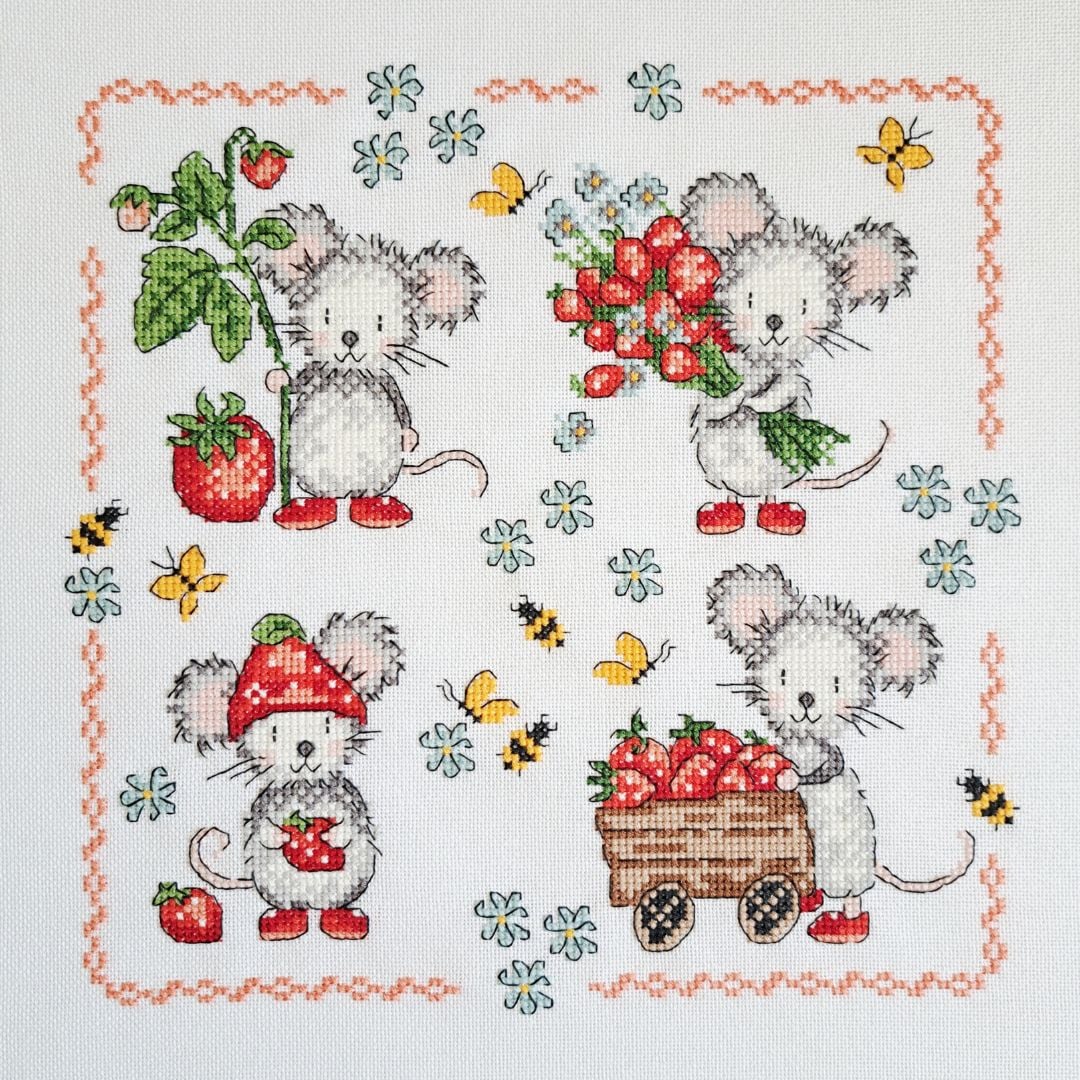 Strawberry Mouse Sampler by Artmishka Cross Stitch - Preorder