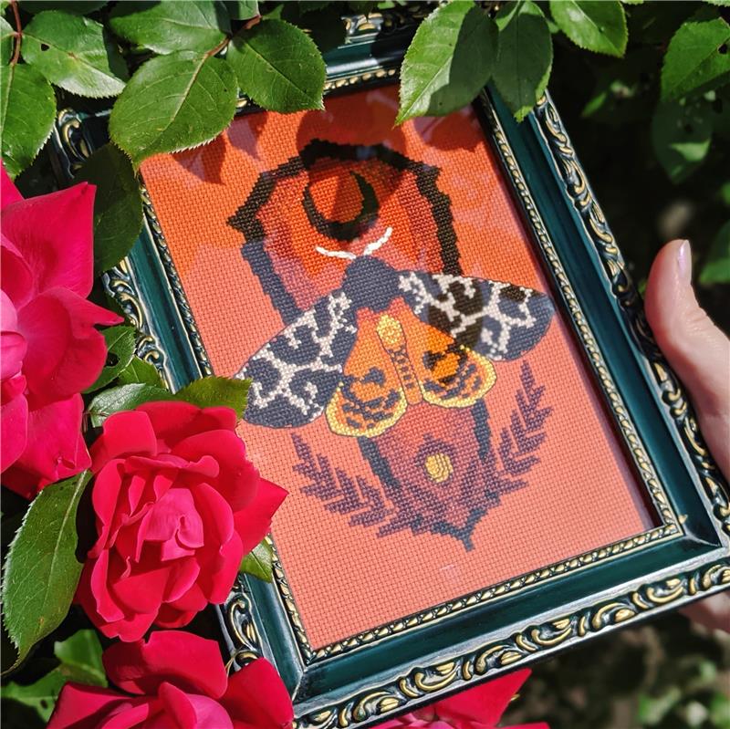 Tiger Moth Coffin/ Moon Crest by StitchSprout Cross Stitch