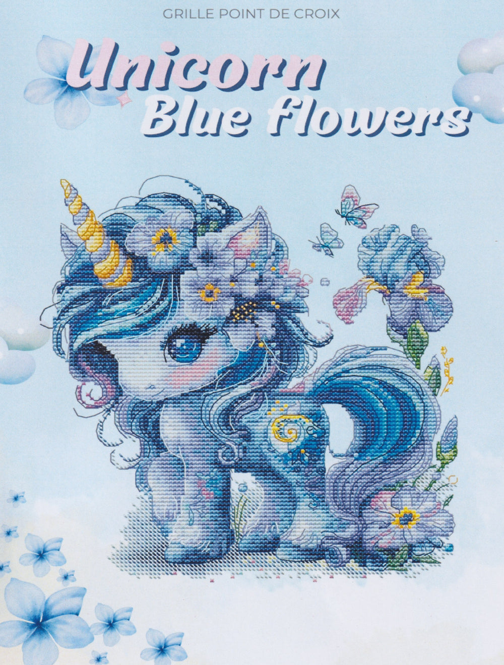 Unicorn Blue Flowers by Les petites croix de Lucie
