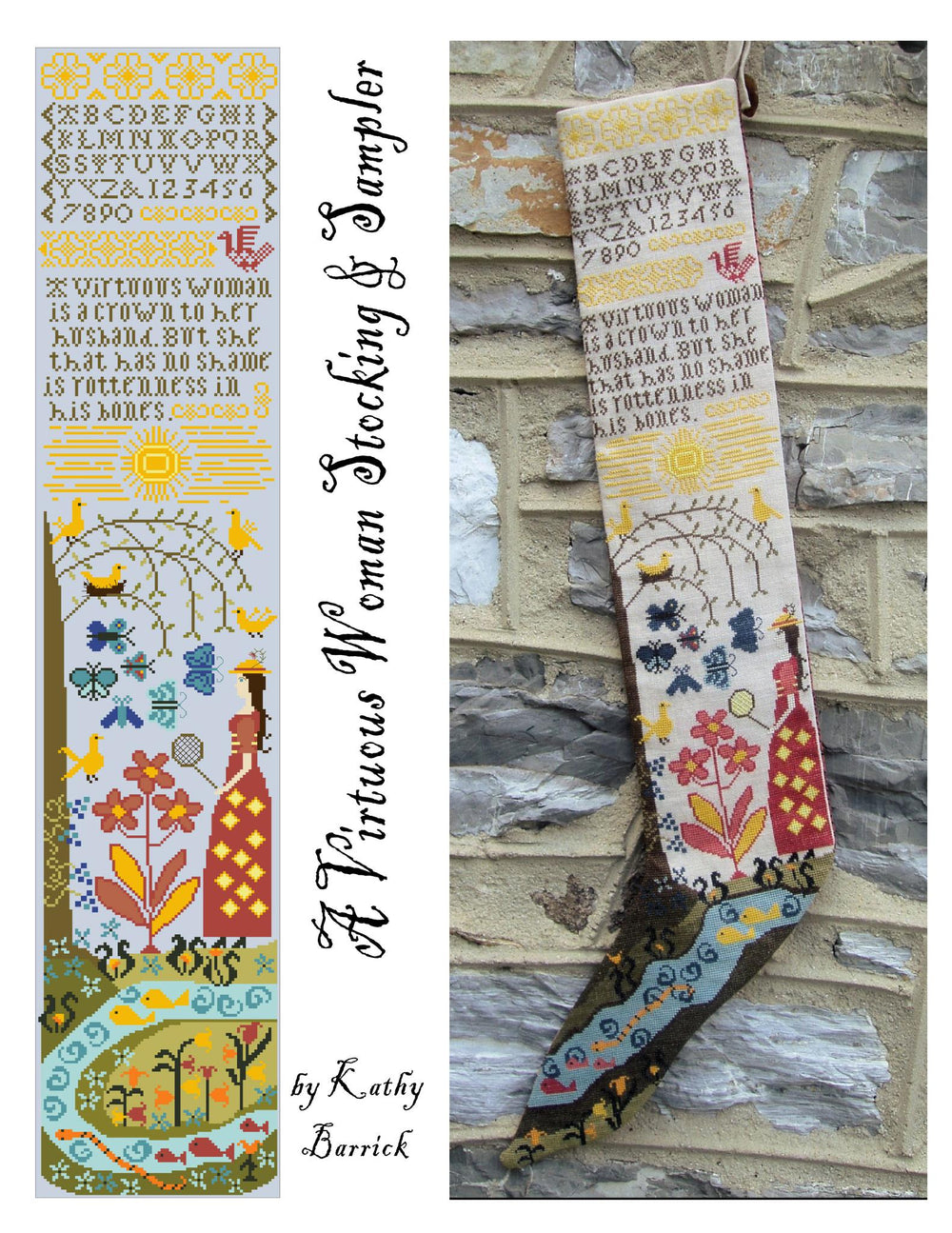 A Virtuous Woman Stocking and Sampler by Kathy Barrick