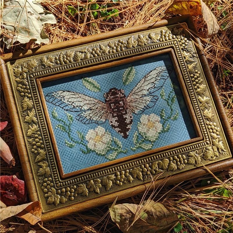 White Blossom Cicada by StitchSprout Cross Stitch