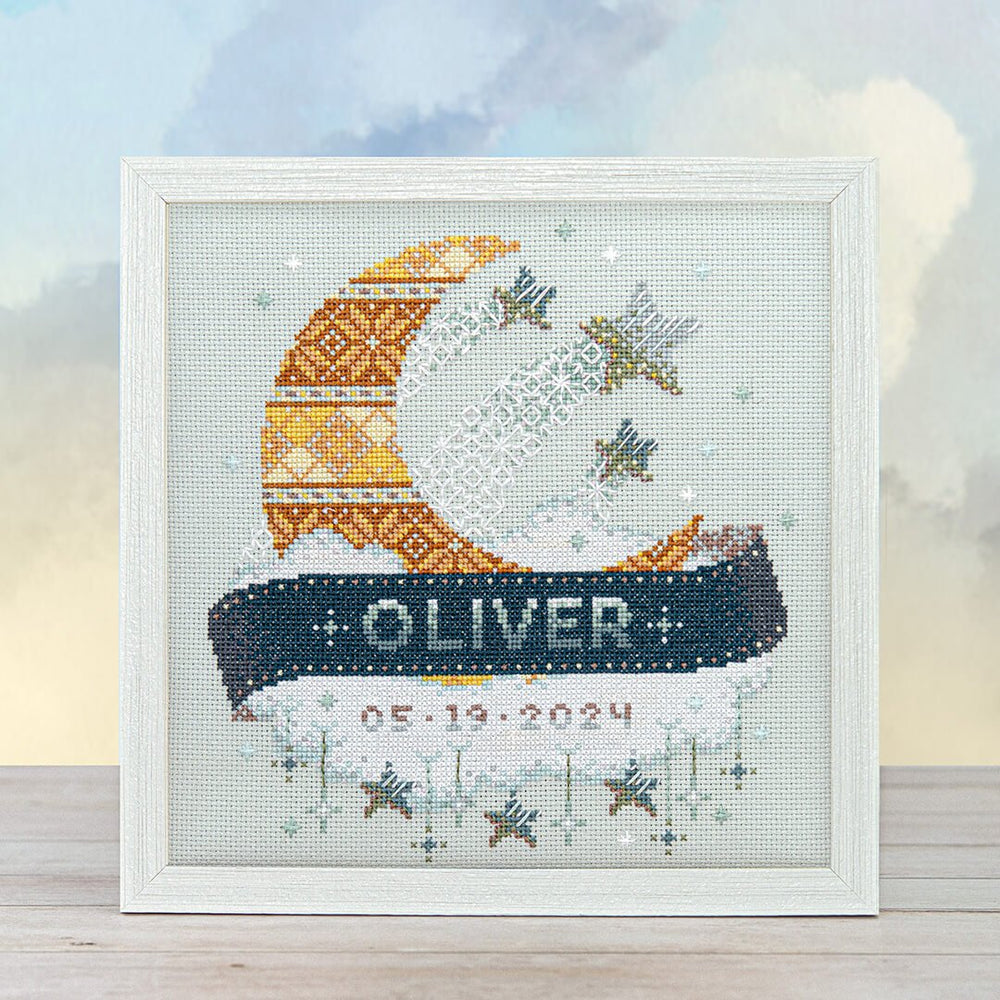 Modern Baby Sampler  Moon + Stars by Counting Puddles Exclusive