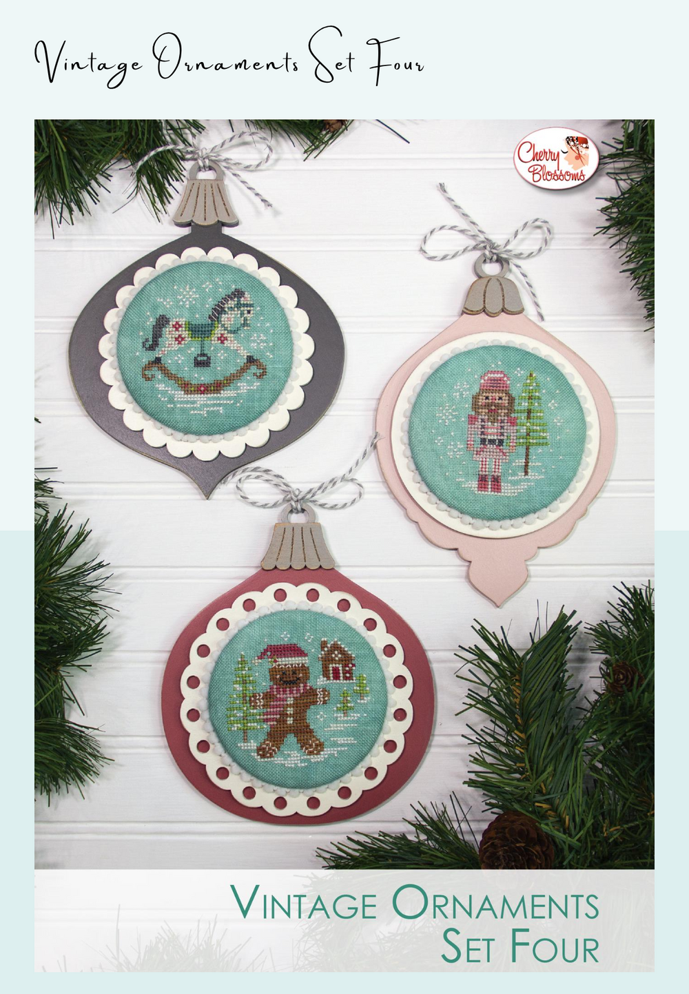 Vintage Ornaments Set Four - Cherry Blossoms - Preorder - BeStitchMe