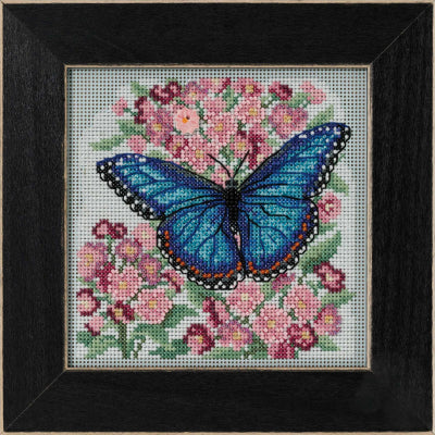 Blue Morpho Butterfly Beaded Cross Stitch Kit by Mill HIll