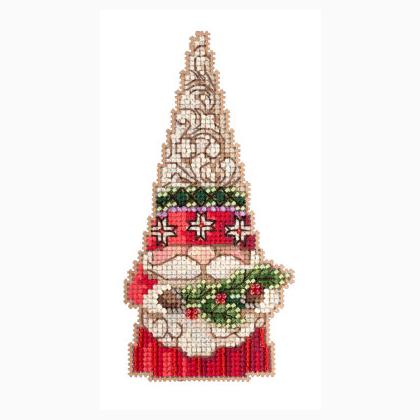 Gnome Holding Holly Beaded Cross Stitch Kit by Mill Hill