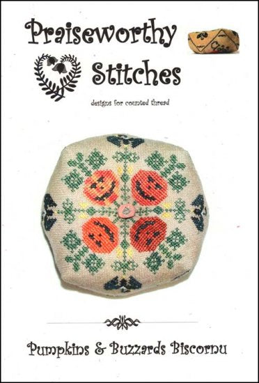 Pumpkins & Buzzards Biscornu by Praiseworthy Stitches