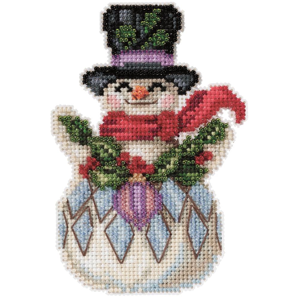 Snowman with Holly Beaded Cross Stitch Kit by Mill Hill