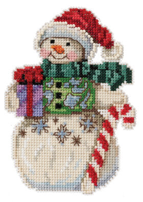 Snowman with a Candy Cane Beaded Cross Stitch Kit by Mill Hill