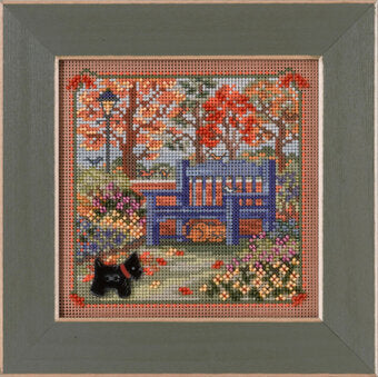 Autumn Bench Beaded Cross Stitch Kit by Mill HIll