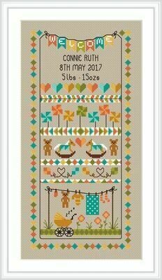 Baby Bunting Birth Sampler by Little Dove Designs