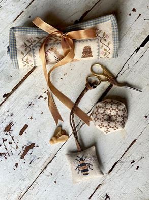 Bees & Birds Sewing Roll Biscornu & Fob by Stacy Nash Designs